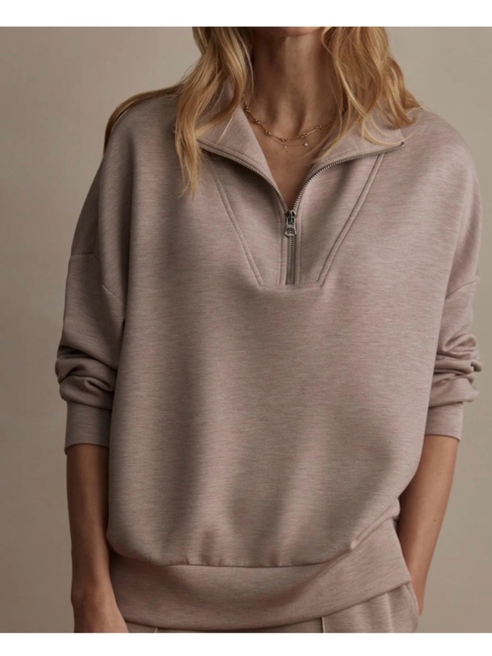 Varley doublesoft Cozy zip Pullover in marled taupe
